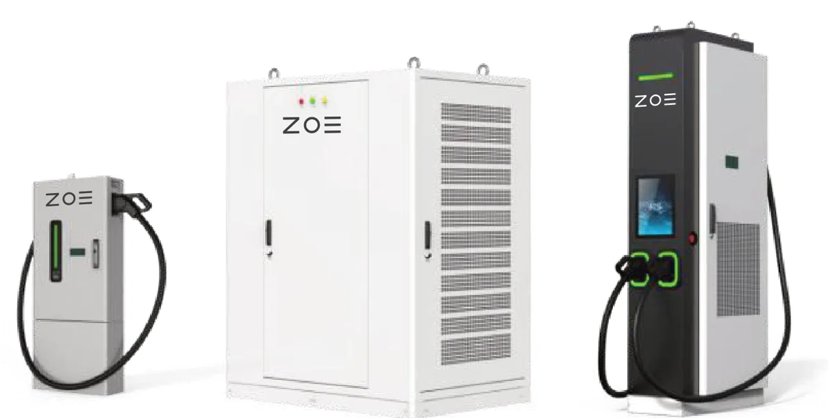 ZOE 480 kW distribuerad laddare med kraftskåp och laddstolpar